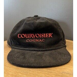 Vintage Courvoisier Cognac Hat Adult Black Red Corduroy Strap Back Cap 1990s